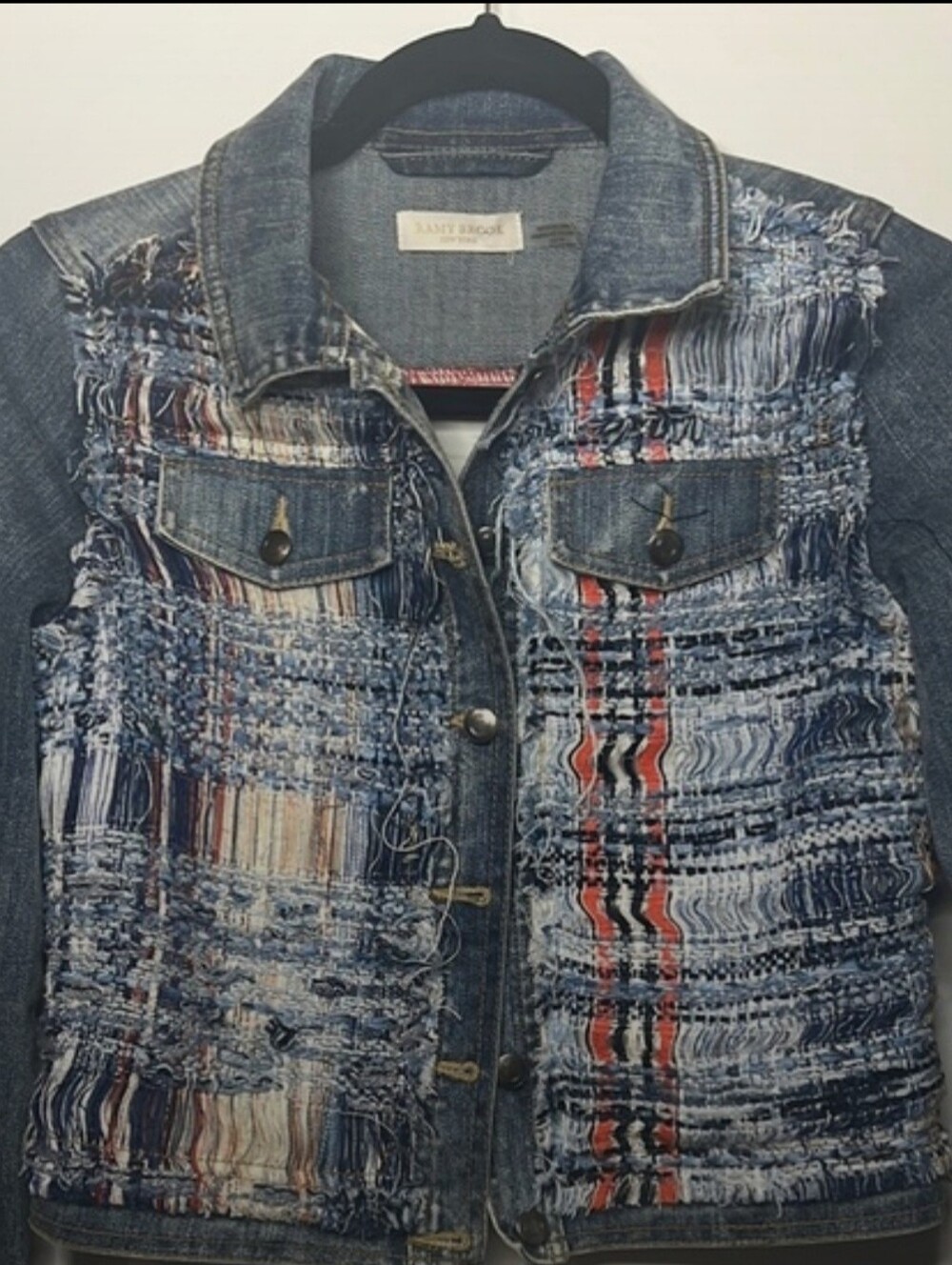 Ramy Brook Murray Tweed Combo Cropped Denim Jacket.